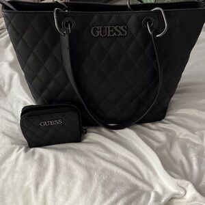 GUESS Black Quilted Tote with Matching Coin Pouch